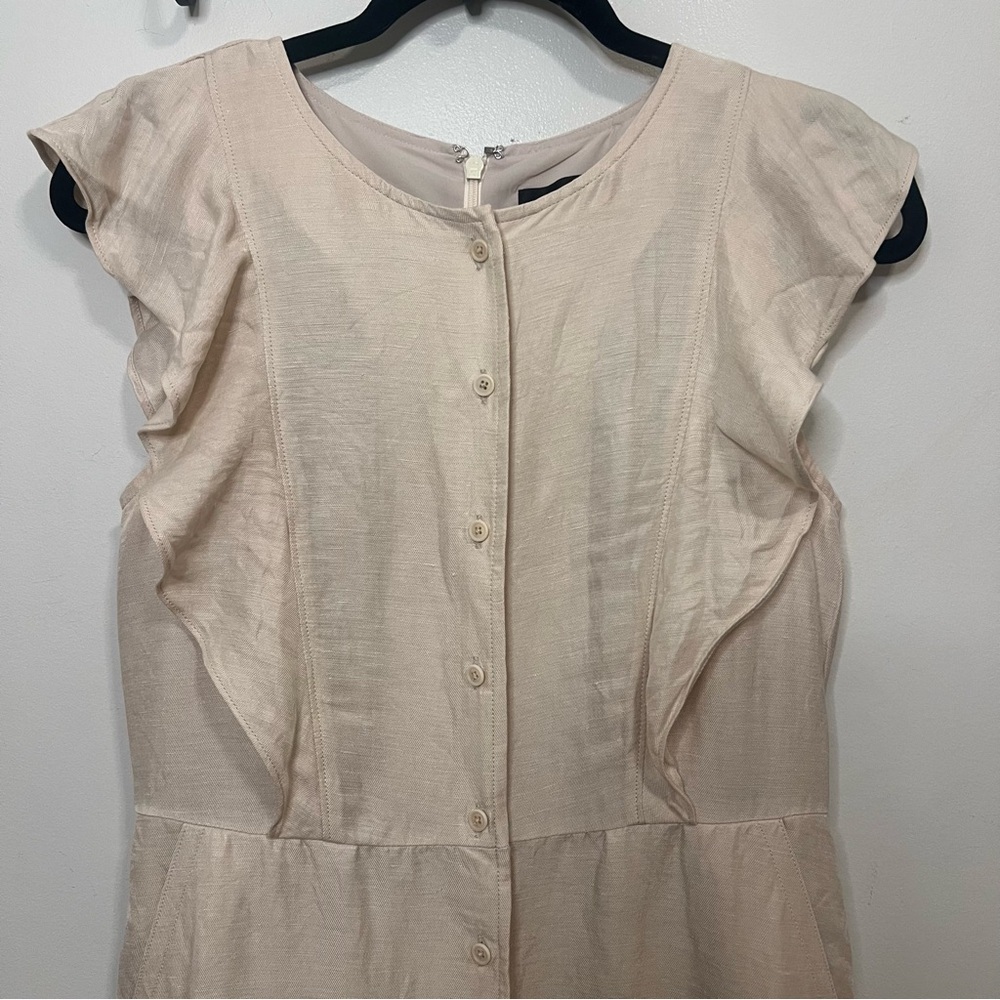 J. Crew Cream Ruffle Sleeve Midi Dress Boho Linen Lined with Pockets Boho Summer - Picture 2 of 8